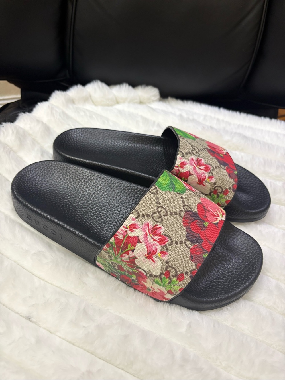 & Other Stories Black Slide Sandals with Red Floral Strap